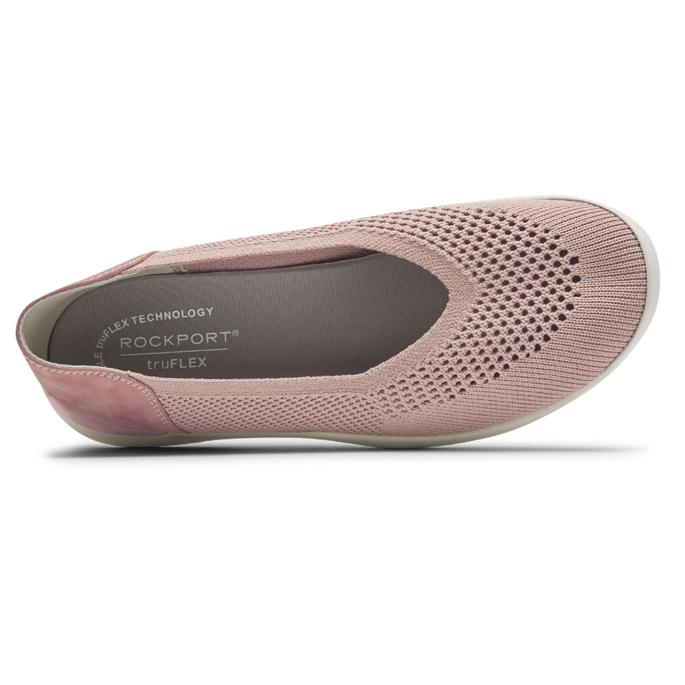 Rockport Flats For Womens Pink - truFLEX Fly Knit Ballet - IK6432158